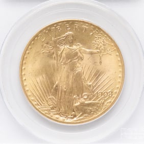 1908 $20 Saint-Gaudens No Motto Wells Fargo MS66