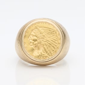 14k Gold Ring w/ Gold Indian Head Quarter Eagle