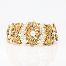 18k Gold, Diamond, & Pearl Bracelet