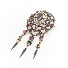Victorian Gold, Enamel, Paste, & Seed Pearl Brooch