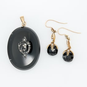 Victorian Mourning Locket & Earrings