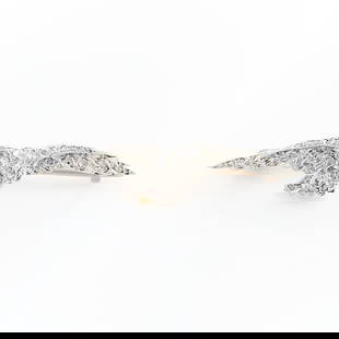 Edwardian Platinum & Diamond Sparrow Pin: Edwardian platinum topped gold and diamond sparrow brooch. In the form of a flying sparrow with a yellow gold beak and ruby eye, further set with numerous rose cut diamonds. On an older C clasp brooch