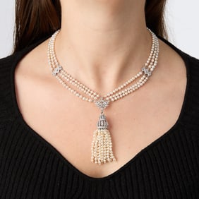 Edwardian Platinum & Diamond Tassel Necklace