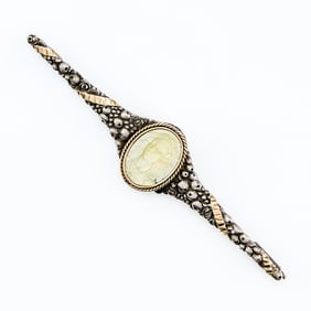 Silver Art Nouveau Mother of Pearl Bar Pin
