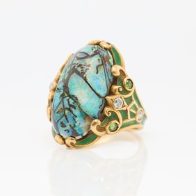 18k Opal & Enamel Ring