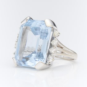 14k White Gold, Diamond, & Synthetic Spinel Ring