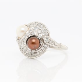 Platinum Diamond & Pearl Ring