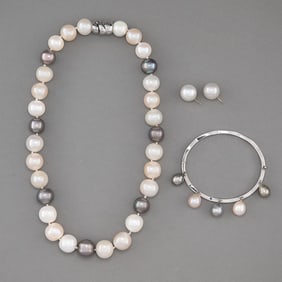 Gold & Pearl Necklace Bracelet & Studs