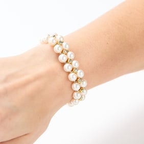 18k Yellow Gold Pearl & Diamond Bracelet