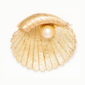 14k Yellow Gold & Pearl Shell Brooch
