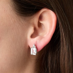 14k White Gold Aquamarine & Diamond Studs