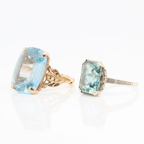 2 Gold & Blue Stone Cocktail Rings