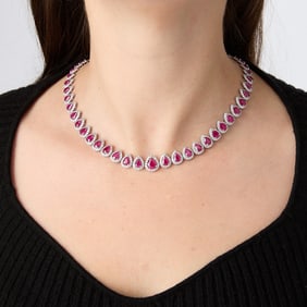 Oscar Friedman Burmese Ruby & Diamond Necklace