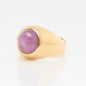 18k Yellow Gold Pink Star Sapphire Ring