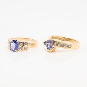 2 LeVian Yellow Gold & Tanzanite Rings