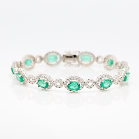 14k White Gold Emerald & Diamond Bracelet