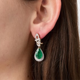 Oscar Friedman 18k Emerald & Diamond Earrings