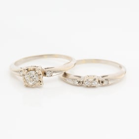 14k White Gold & Diamond Ring Set