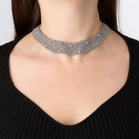 Aurafin 14k White Gold & Diamonds Mesh Necklace