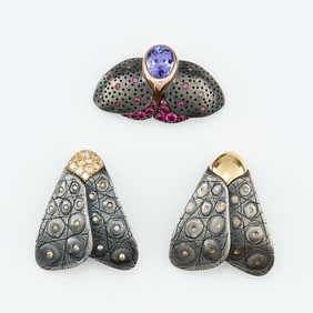 Pedro Boregaard 18k Sterling & Gem Moths