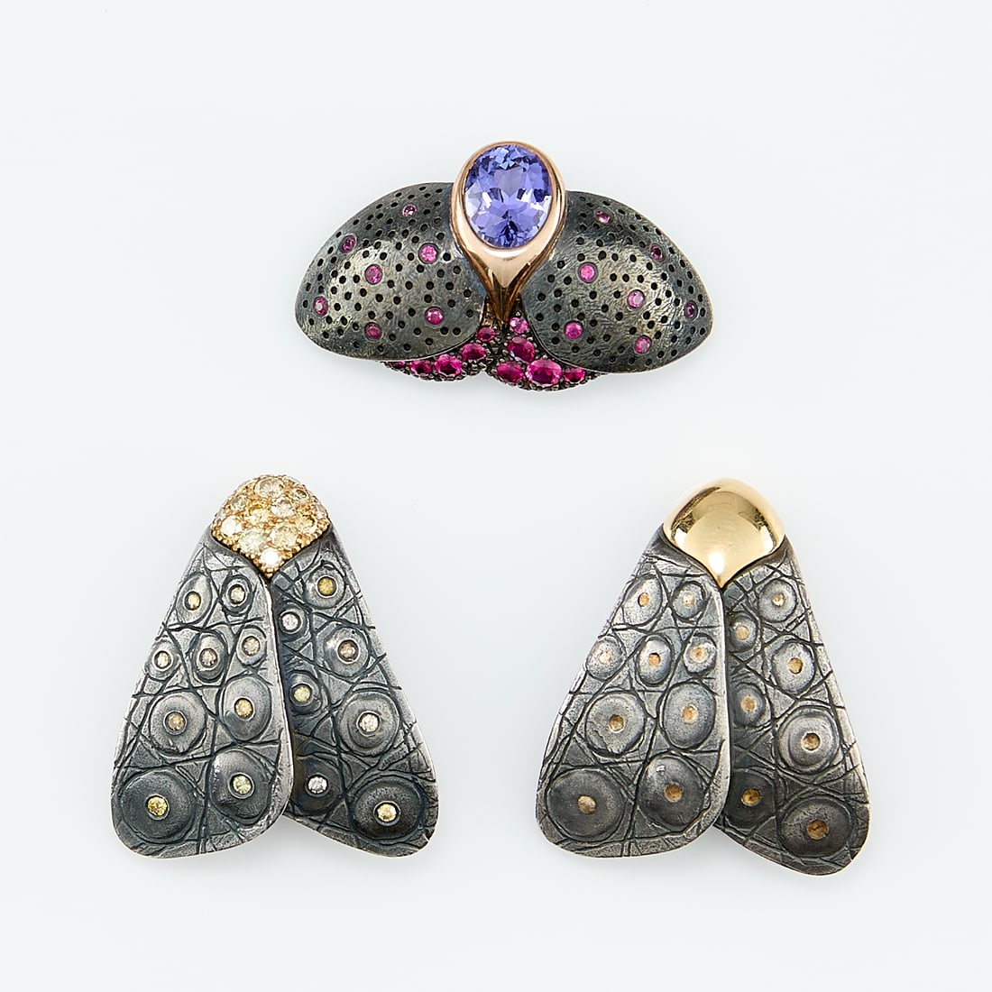 Pedro Boregaard 18k Sterling & Gem Moths (1 of 2)
