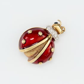 14k Gold Enamel & Diamond Ladybug