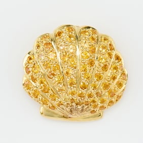 18k Gold & Citrine Shell Brooch