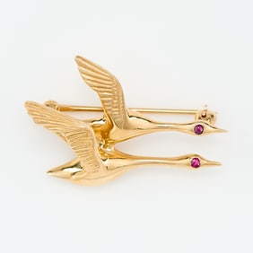 14k Yellow Gold Geese Brooch