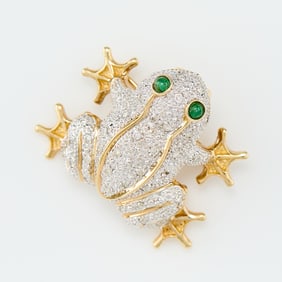 14k Diamond Frog Brooch