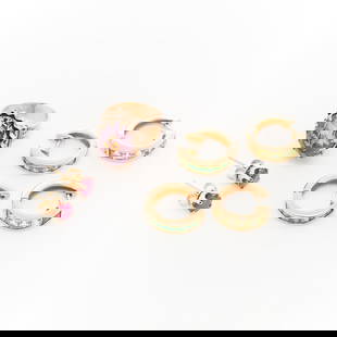Group Gemstone & Gold Jewelry: Group of four pieces of gemstone and gold jewelry, including:One Victorian 14k yellow gold Rose of Sharon ring with ornate band and setting. Set with main oval cut amethyst with intaglio rose of sharo