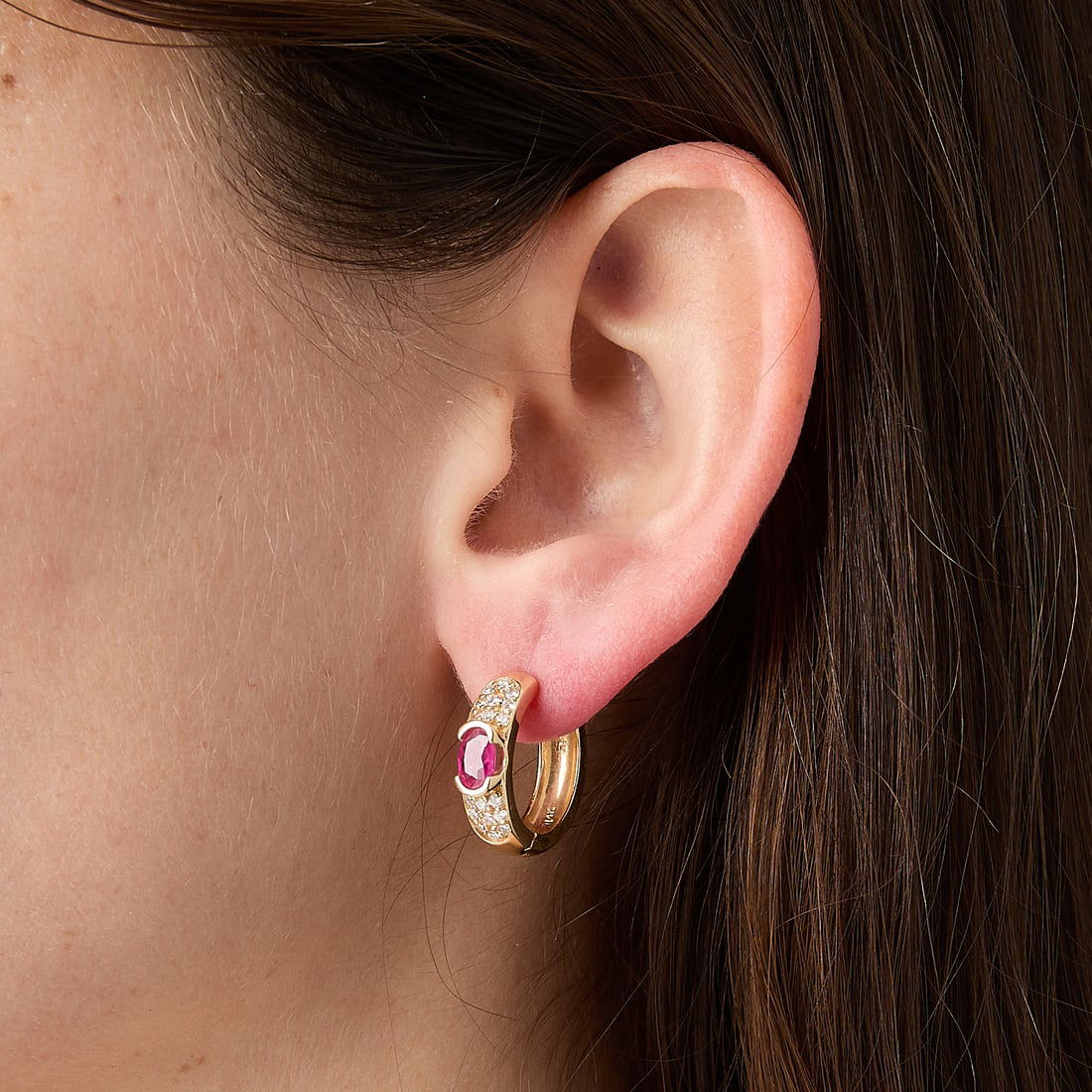 14k Yellow Gold Ruby and Diamond Hoops (1 of 4)