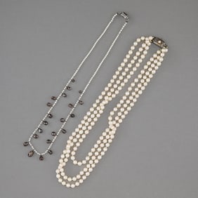 French Pearl & Diamond Necklace & Pearl 3 Strand