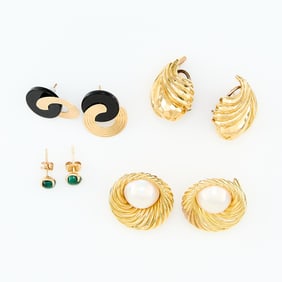 4 Pairs Gold Earrings