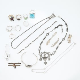 17 Pcs Sterling & Costume Jewelry
