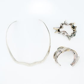 Taxco Sterling Collar Bracelet & Brooch