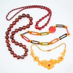 4 Bakelite & Amber Necklaces