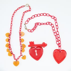 3 Pieces Bakelite Heart Jewelry
