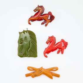 4 Bakelite Horse Brooches