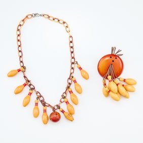 Martha Sleeper Bakelite Bowling Brooch & Necklace