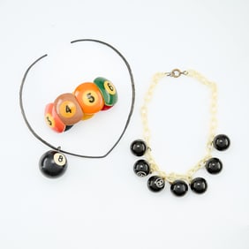3 Pieces Billiard Themed Bakelite Jewelry