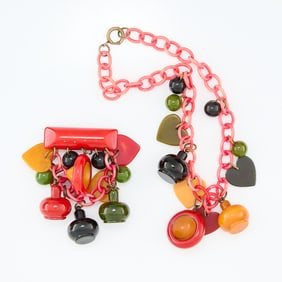 2 Pieces Mexican Themed Bakelite Jewelry