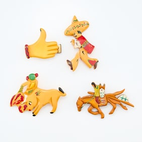 4 Bakelite Mexican Themed Brooches