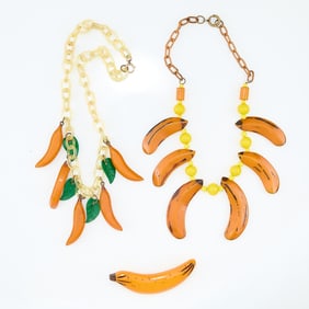 3 Pcs Banana Themed Bakelite Jewelry