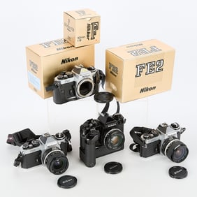 4 Nikon FE2 Cameras w/ 3 Nikkor Lenses