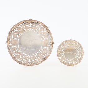 2 English Sterling Pierced Platters - 44 ozt