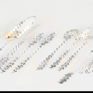7 pcs Sterling Silver Utensils - 14 ozt: Group of seven pieces of sterling including:Gorham, United States. Ornate sterling slotted ladle, 1885. Marked sterling and with Gorham marks.Unger Brothers, United States. &quot;He Loves Me&quot; ste