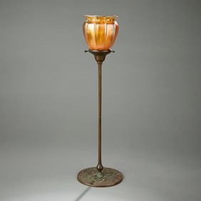 Tiffany Studios Bronze Candlestick w/ Glass Shade