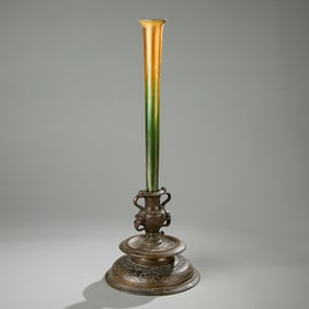 Tiffany Favrile Glass Flower Vase w/ 19th c. Base