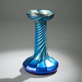 Tiffany Blue Favrile Glass Candlestick Model X278