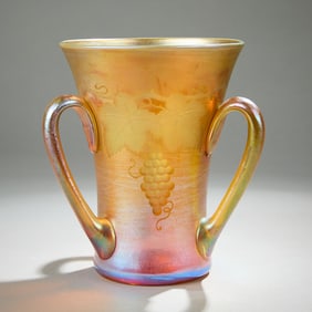 Tiffany Tri-Handle Favrile Glass Loving Cup